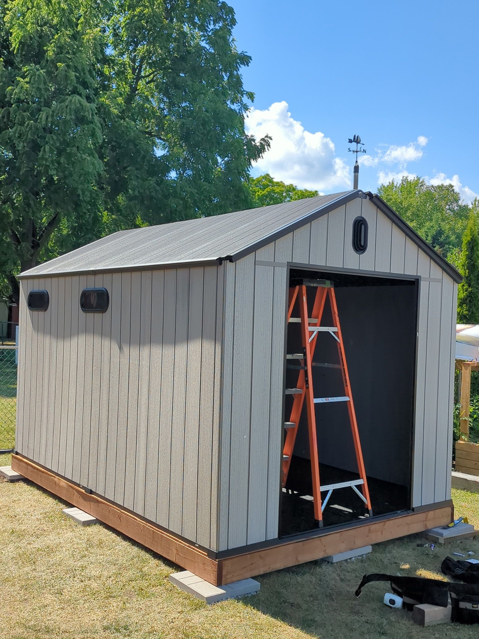 Resin storage shed installed in a Belleville Ontario backyard