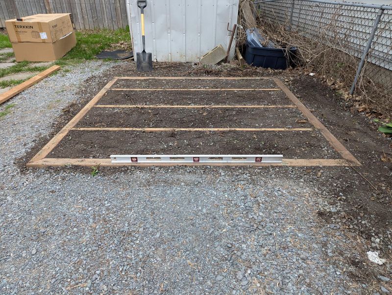 Gravel pad preparation for resin shed installation, Markham Ontario