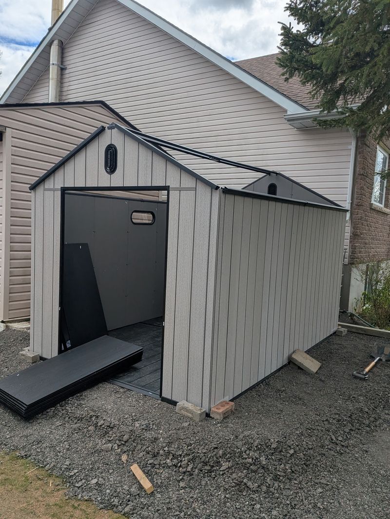 Resin shed installed angle view, Waterloo Ontario