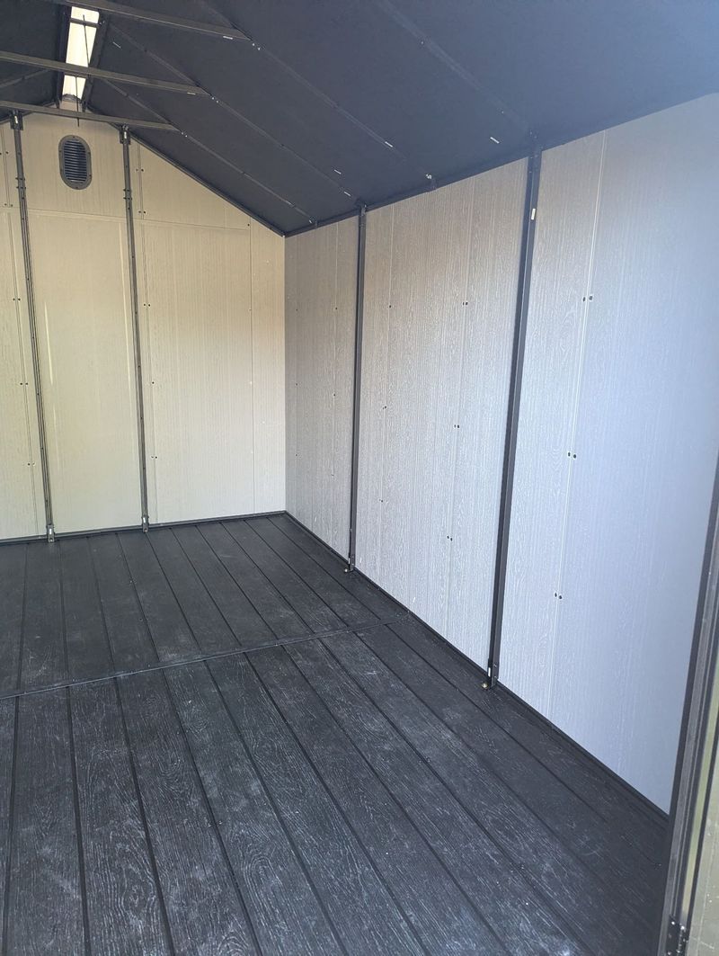 Resin shed interior showing floor and walls in South Eastern Ontario