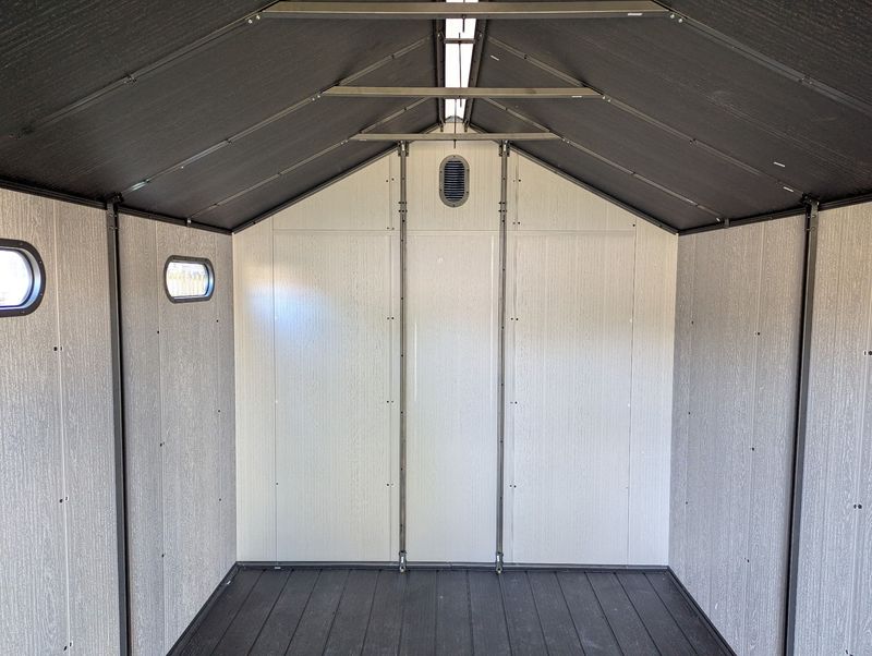 Resin shed interior steel-reinforced frame and roof in Belleville