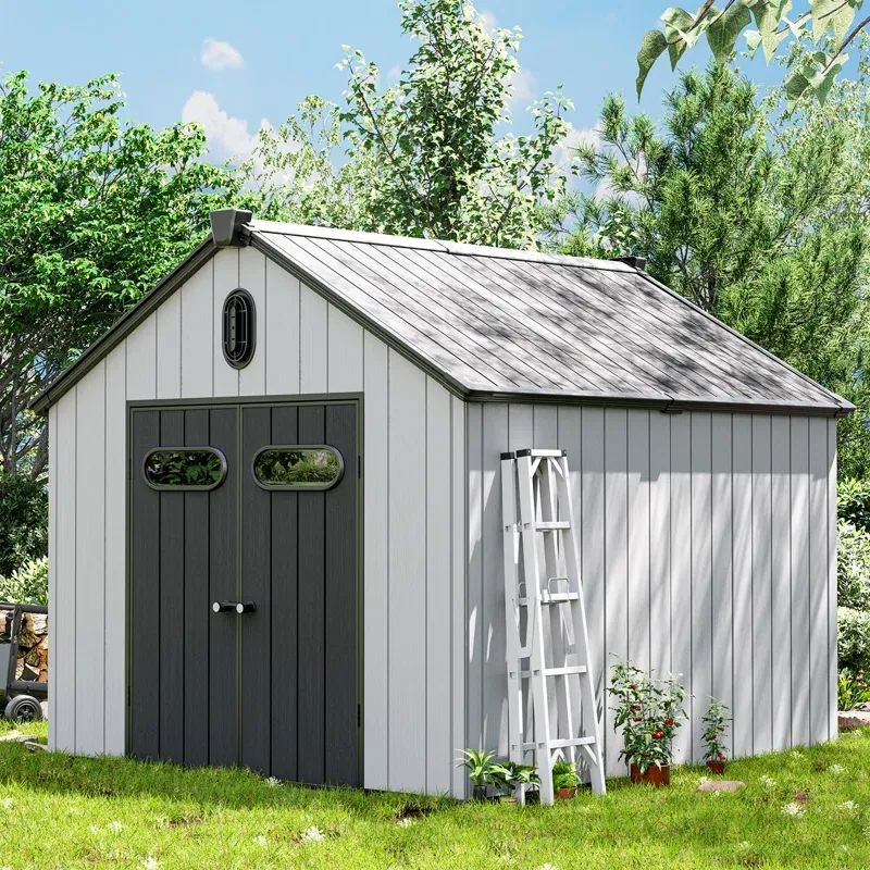8x16 resin storage shed side view with ladder